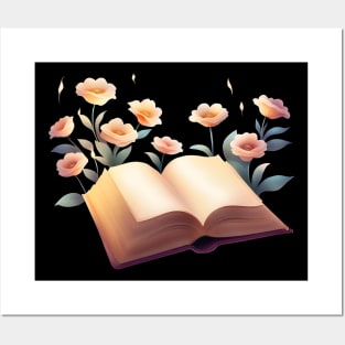 open book with flowers Posters and Art